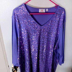 Quacker Factory Woman's top Lavender lots of sparkle 2X New